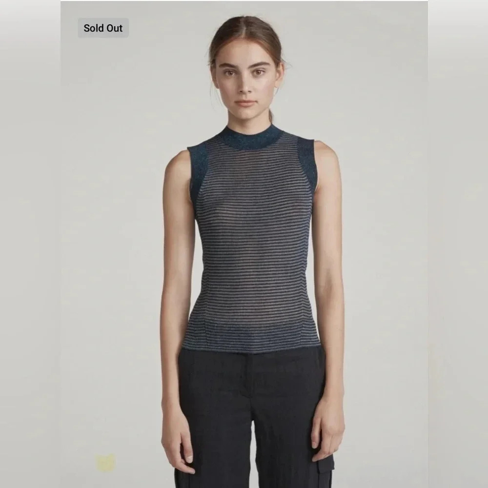 NWT RAG & BONE Raina Denim Blue Lurex Striped Sleeveless Top Small - Picture 2 of 11